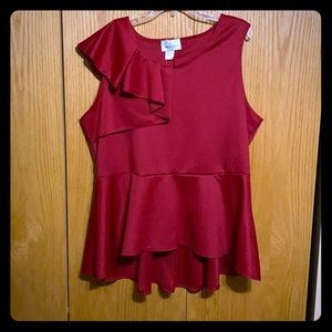 Rainbow Deep Red High Low Peplum Top
